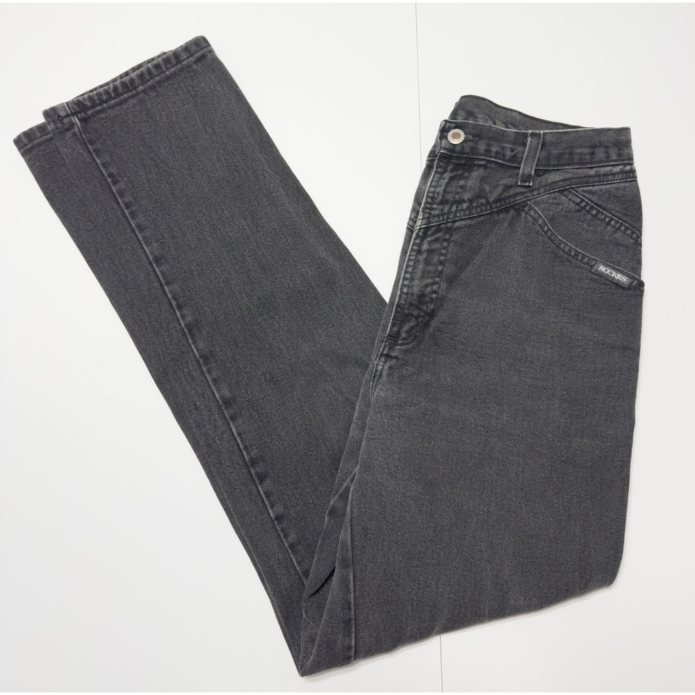VTG Rockies Women's High Rise Western Bareback Jeans Black Sz 29x32 Cowgirl USA